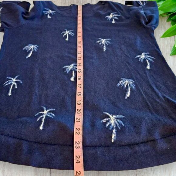 CHICOS Navy Blue Palm Tree Lightweight Crew Knit Pullover Spring Summer Sweater - Picture 5 of 5